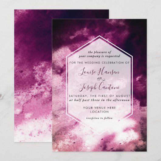 Burgundy Waterverf Wedding Kaart (Voorkant / Achterkant)