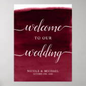 Burgundy Waterverf Wedding Welcome Sign Poster (Voorkant)