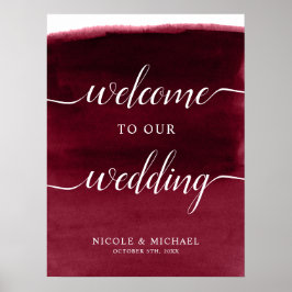 Burgundy Waterverf Wedding Welcome Sign Poster
