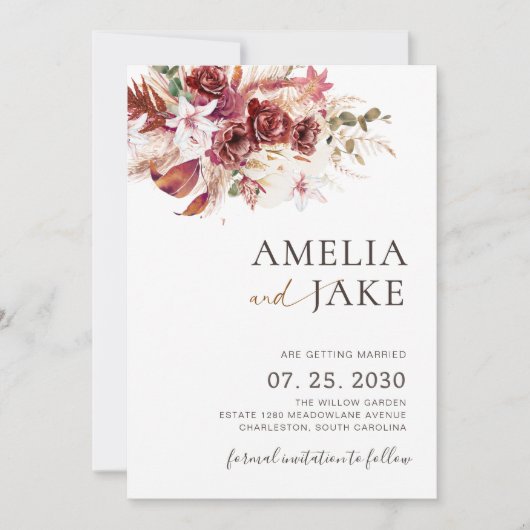 Burgundy We’re Getting Married Save the Date (Voorkant)