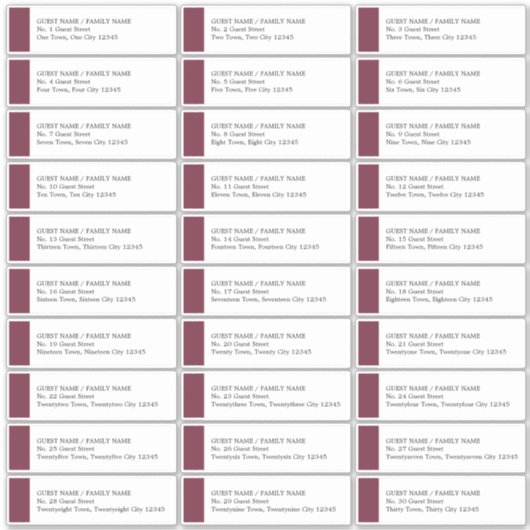 Burgundy Wedding 30 Adresetiketten Sticker (Voorkant)