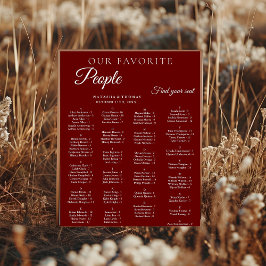 Burgundy Wedding Alphabetical Seating Chart Poster