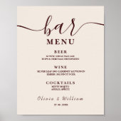 Burgundy Wedding Bar Menu  Poster (Voorkant)