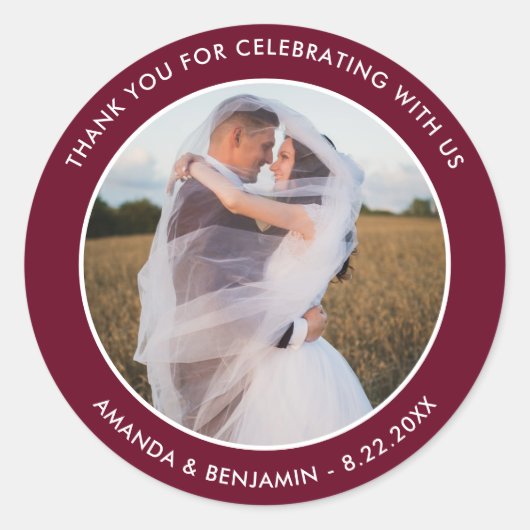 Burgundy Wedding Bedankt Foto Stickers (Voorkant)