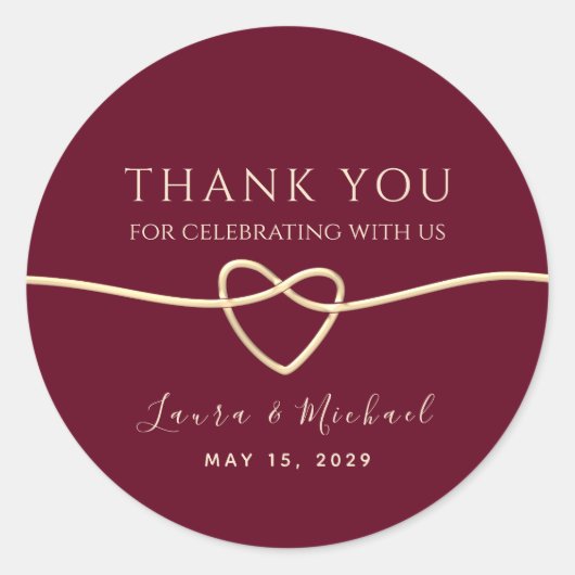 Burgundy Wedding Bedankt Ronde Sticker (Voorkant)