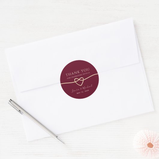 Burgundy Wedding Bedankt Ronde Sticker (Envelop)