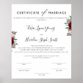 Burgundy Wedding Certificate of Marriage Poster (Voorkant)