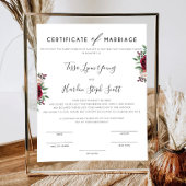 Burgundy Wedding Certificate of Marriage Poster