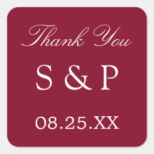 Burgundy Wedding Favor Dank je Sticker