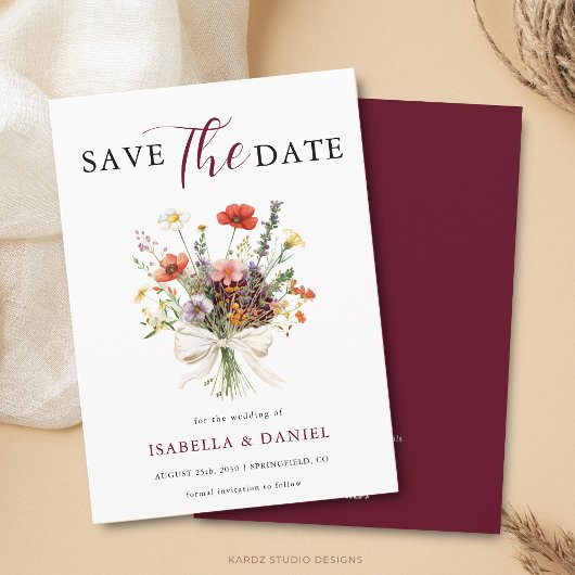 Burgundy Wedding Floral Save The Date
