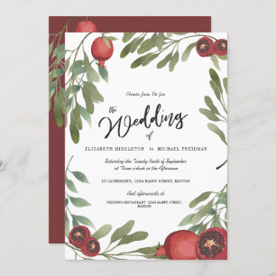 Burgundy Wedding Green Leaves Modern Botanical Kaart