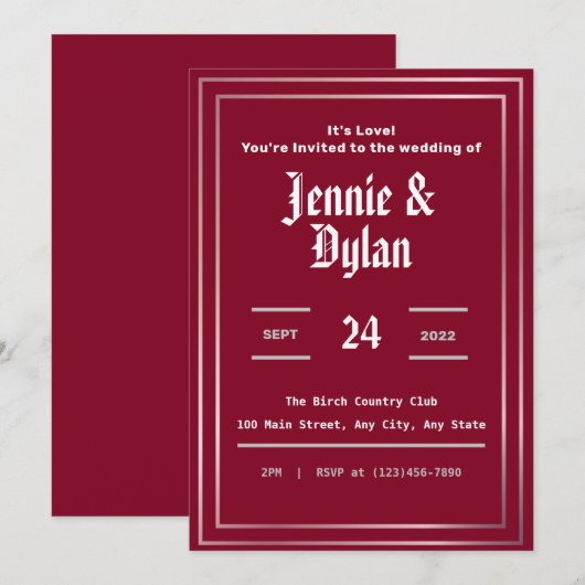 Burgundy Wedding Invitation Kaart (Voorkant / Achterkant)