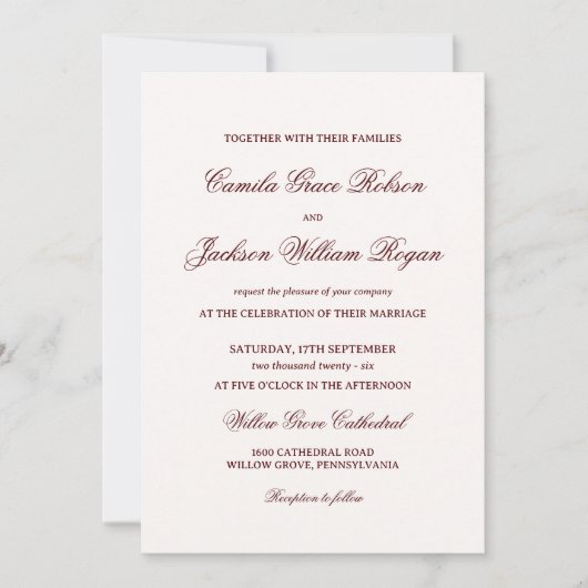 Burgundy Wedding Invitation Kaart (Voorkant)