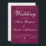 Burgundy Wedding Invitation Kaart<br><div class="desc">Deze prachtige huwelijksuitnodiging is voorzien van een glanzende/paarse achtergrond met een elegant wit lettertype. Deze uitnodiging kan worden aangepast aan uw behoeften. U kunt tot één exemplaar ook opdracht geven om ervoor te zorgen het ontwerp voor u geschikt is alvorens tot een grote bundel opdracht te geven. Dit ontwerp maakt...</div>