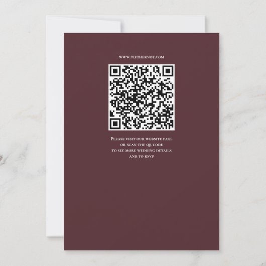 Burgundy Wedding Invitation QR Code Kaart (Achterkant)