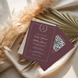 Burgundy Wedding Invitation QR Code Kaart