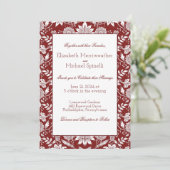 Burgundy Wedding Invitation William Morris Style Kaart (Staand voorkant)