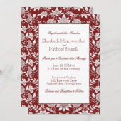Burgundy Wedding Invitation William Morris Style Kaart (Voorkant / Achterkant)