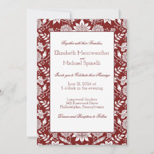 Burgundy Wedding Invitation William Morris Style Kaart