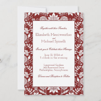Burgundy Wedding Invitation William Morris Style Kaart