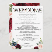 Burgundy Wedding Itinerary - Welkom Bachelorette Programmakaart (Voorkant / Achterkant)