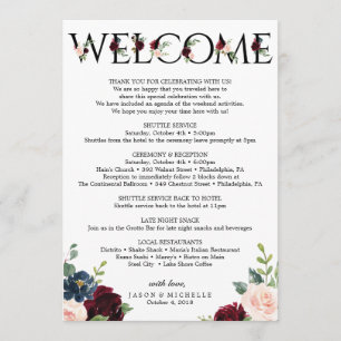 Burgundy Wedding Itinerary - Welkom Bachelorette Programmakaart