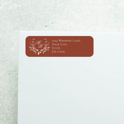 Burgundy Wedding Monogram Script Floral  Etiket