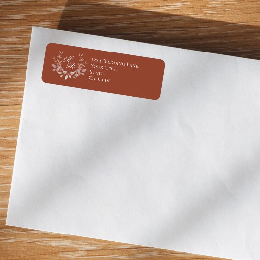 Burgundy Wedding Monogram Script Floral Etiket