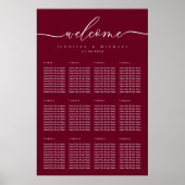 Burgundy Wedding Party Celebration Seat Welcome Poster (Voorkant)