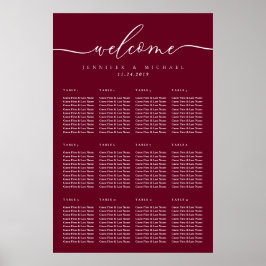 Burgundy Wedding Party Celebration Seat Welcome Poster