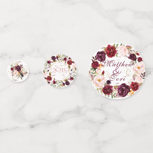 Burgundy Wedding Personalized Confetti (Voorkanten)
