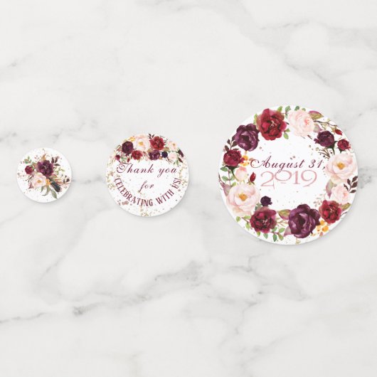 Burgundy Wedding Personalized Confetti (Achterkanten)
