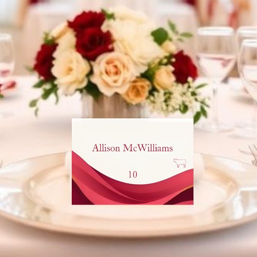 Burgundy Wedding Place Card-Meat Kaart
