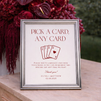 Burgundy Wedding Playing Card Guest Book Poster