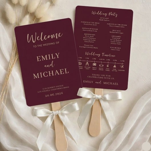 Burgundy Wedding Program Timeline Elegant Modern Handwaaier