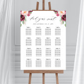 Burgundy Wedding Reception 16 Seating Chart Sign Poster