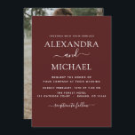 Burgundy Wedding Romantic Fotouitnodiging Kaart<br><div class="desc">Burgundy Romantic Wedding Spring of Summer Photo on Back Wedding Invitations - bevat prachtige en elegante scripttypografie met een moderne,  eenvoudige en klassieke kleur voor de speciale dag van de bruiloft.</div>