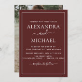 Burgundy Wedding Romantic Fotouitnodiging Kaart (Voorkant / Achterkant)