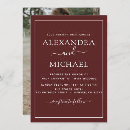 Burgundy Wedding Romantic Fotouitnodiging Kaart