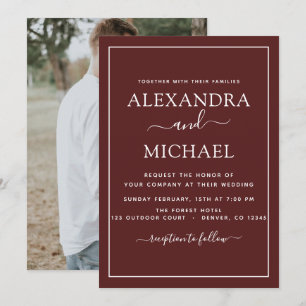 Burgundy Wedding Romantic Fotouitnodiging Kaart