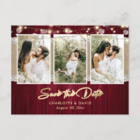 Burgundy Wedding Save the Date Photo Briefkaarten