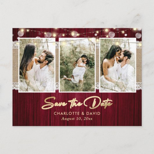 Burgundy Wedding Save the Date Photo Briefkaarten (Voorkant)