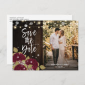 Burgundy Wedding Save the Date Photo Briefkaarten (Voorkant / Achterkant)