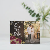 Burgundy Wedding Save the Date Photo Briefkaarten (Staand voorkant)