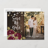 Burgundy Wedding Save the Date Photo Briefkaarten (Voorkant / Achterkant)