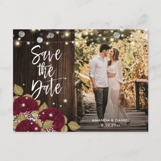 Burgundy Wedding Save the Date Photo Briefkaarten (Voorkant)