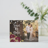 Burgundy Wedding Save the Date Photo Briefkaarten (Staand voorkant)