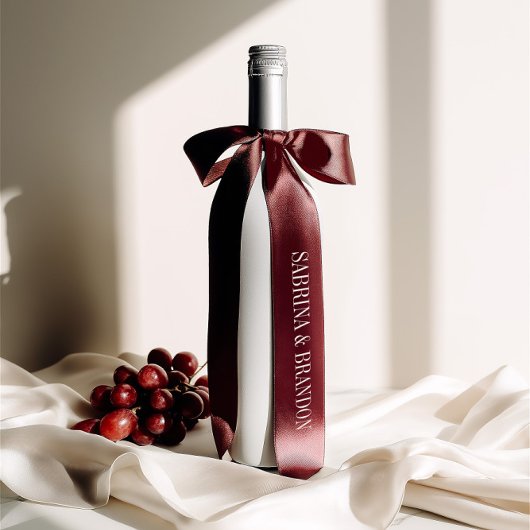 Burgundy Wedding Single Inscription Custom Names Satijnen Lint