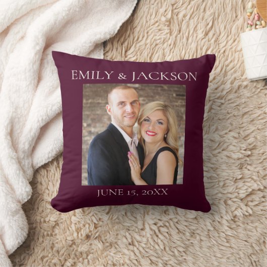 Burgundy Wedding Verloving Fotodatum Kussen (Deken)