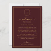 Burgundy Wedding Welcome Letter & Itinerary Card Kaart (Voorkant)